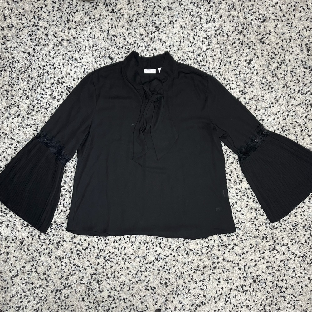 Accordion Flute Sleeve Black Blouse